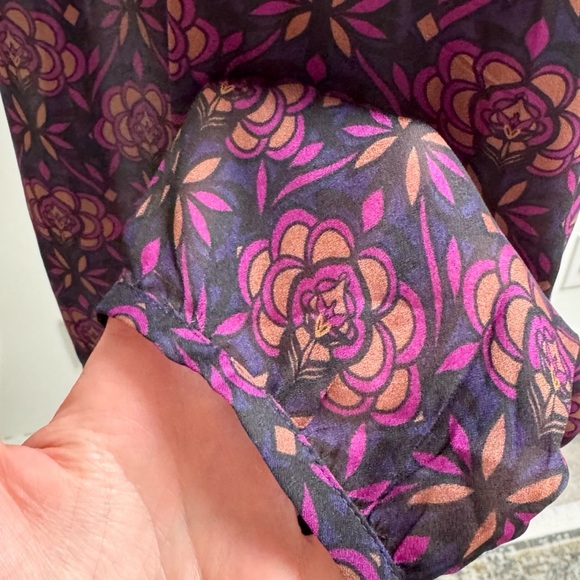 LOFT | Purple/Multicolor Floral Ruffle Collar Long Sleeve Semi-Sheer Blouse NWT - Picture 5 of 12